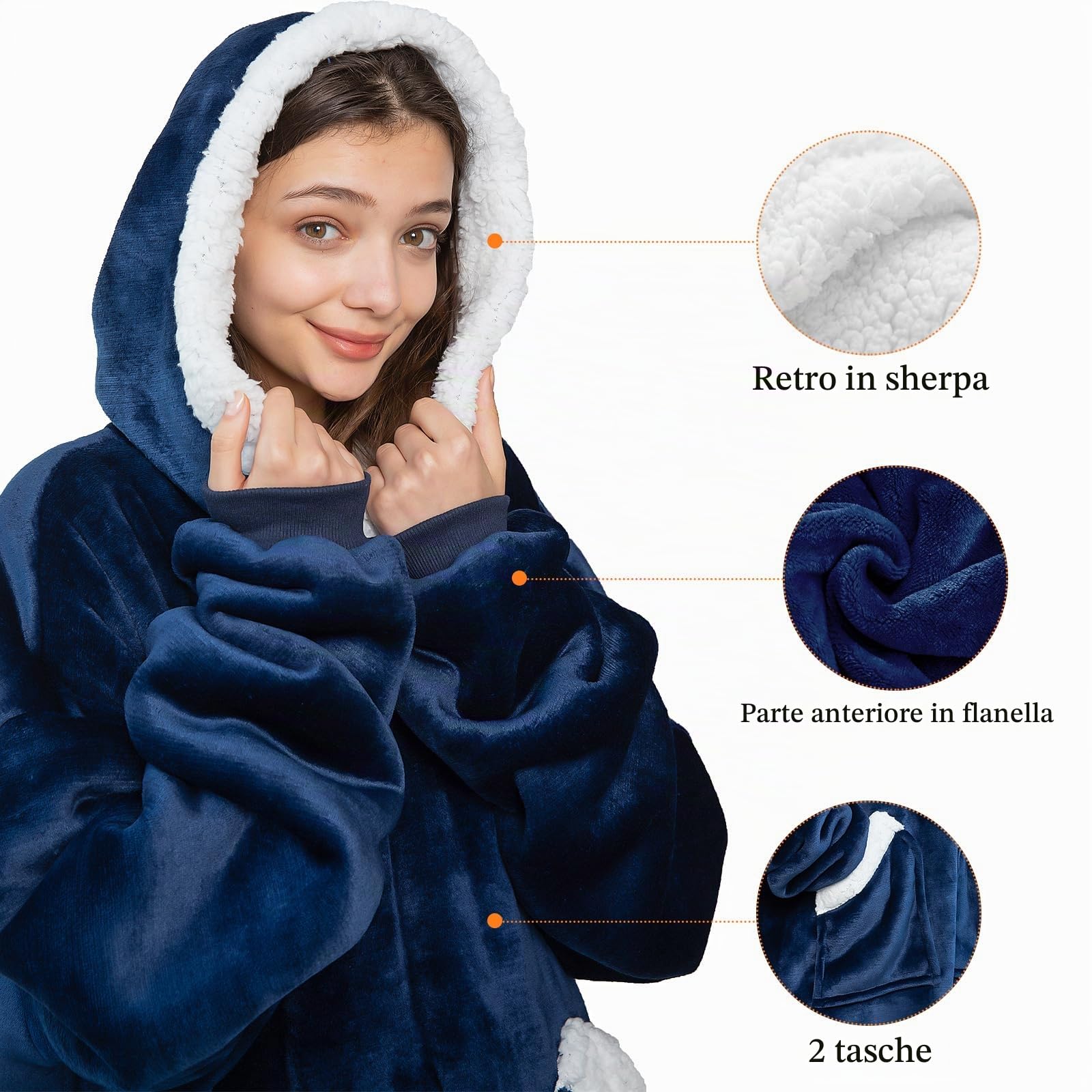 Emwwat Coperta extra lunga con cappuccio, oversize Sherpa con cappuccio per donne e uomini, coperta indossabile con maniche e tasca gigante