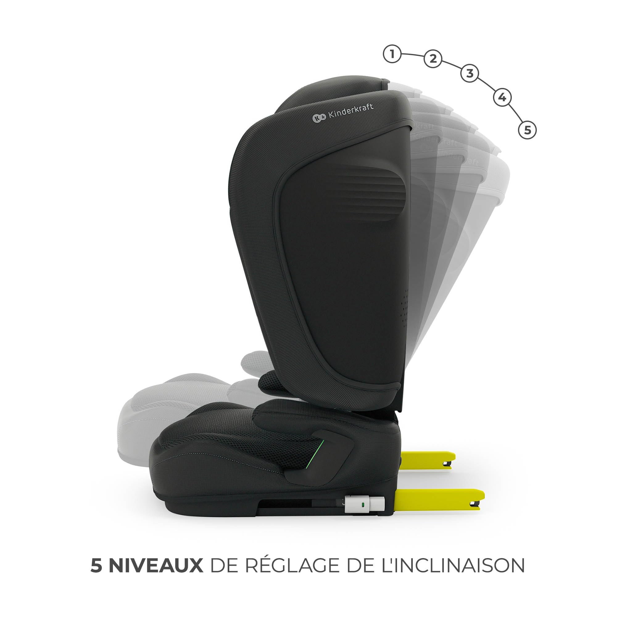 Kinderkraft UNITY 2 i-Size, Siège auto pliable 100–150 cm, De 3,5 à 12 ans environ, Appui-tête réglable, Rembourrage avec système AIR FLOW, Réglage du dossier sur 5 positions, Noir