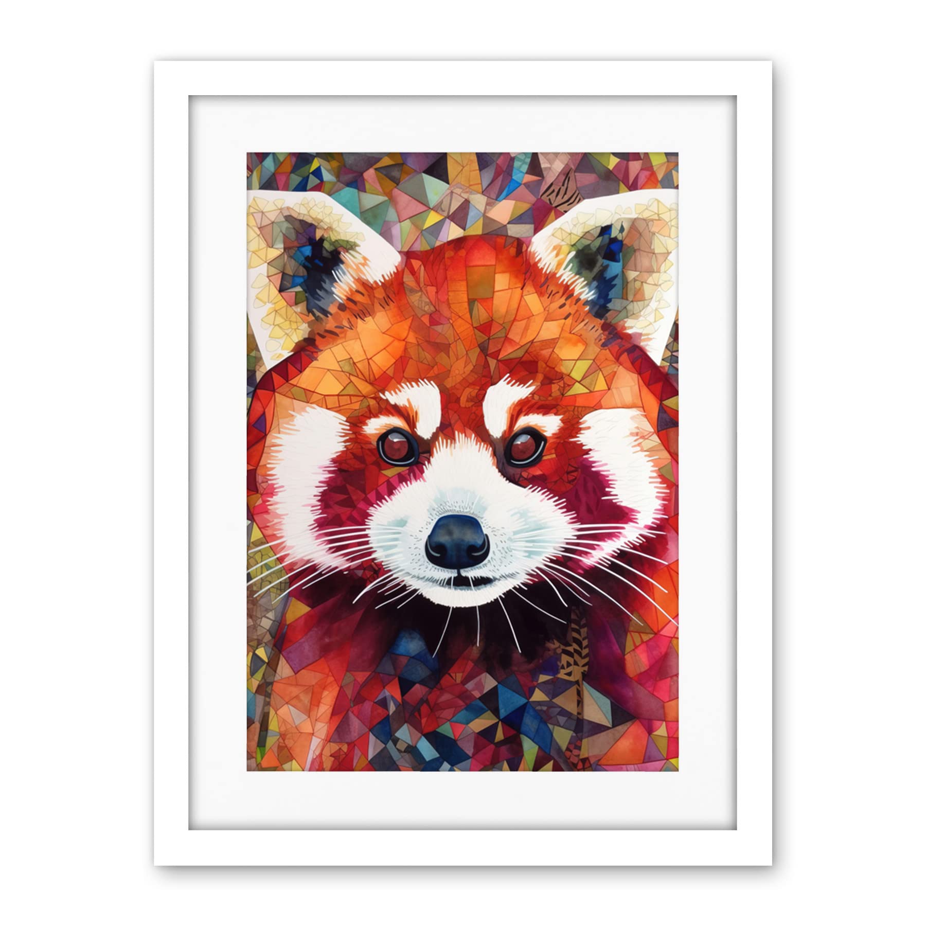 Artery8 Red Panda Portrait Multicoloured Folk Art Artwork Framed Wall Art Print 18X24 Inch