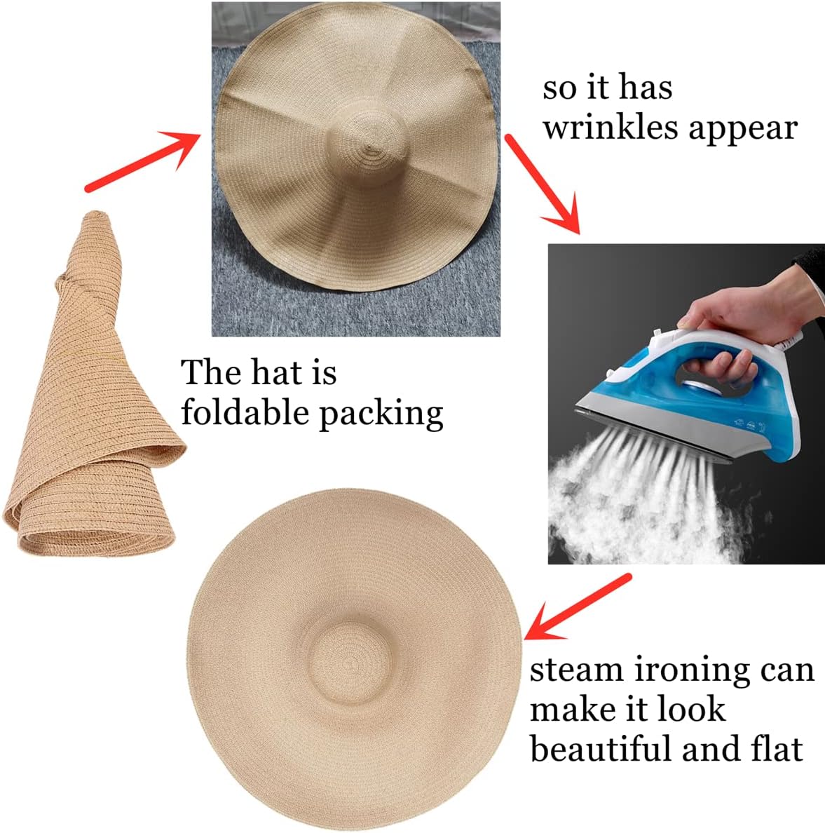 Oversized Beach Straw Hats for Women Floppy, Extra Large Sun Visor Hat Wide Brim Summer Roll Up Big Beach Hat Women Foldable - Image 6