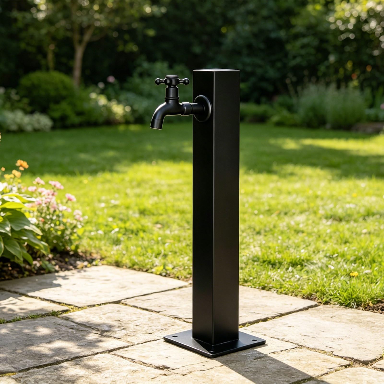 Kolumna wodna ogrodowa ze stali nierdzewnej z kranem,wolnostojący hydrant z czarnego podwórka,zewnętrzne dekoracyjne źródło wody do nawadniania,myjnia samochodowa,podwórko,(A,Height: 95cm/37.4in)