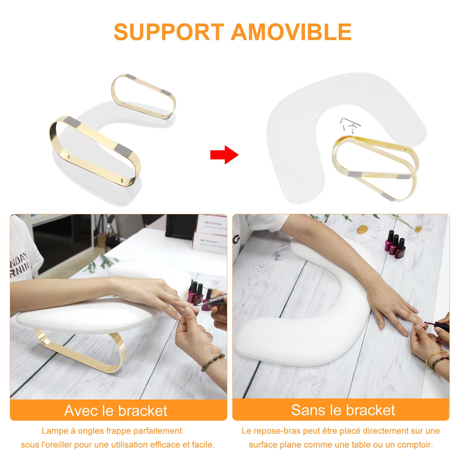 Repose Main Ongle en Forme du U,Repose Main Manucure en Cuir PU pour Manucure,Coussin Ongle Repose Main avec Support Amovible pour Techniciens,Repose Bras Ongles pour Salon,Domicile