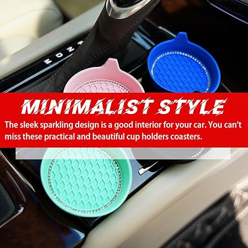 Miniatura 6 de zipelo Bling - Posavasos para automóvil, paquete de 4 posavasos universales antideslizantes para vehículos, tapete de silicona con diamantes de