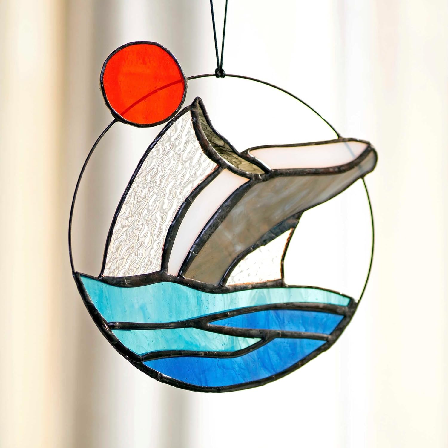 Marine Stained Glass Whale Suncatcher | Marine Sun & Ocean Window Hanging Decor | Handmade Nautical Art for Coastal & Beach House Decoration