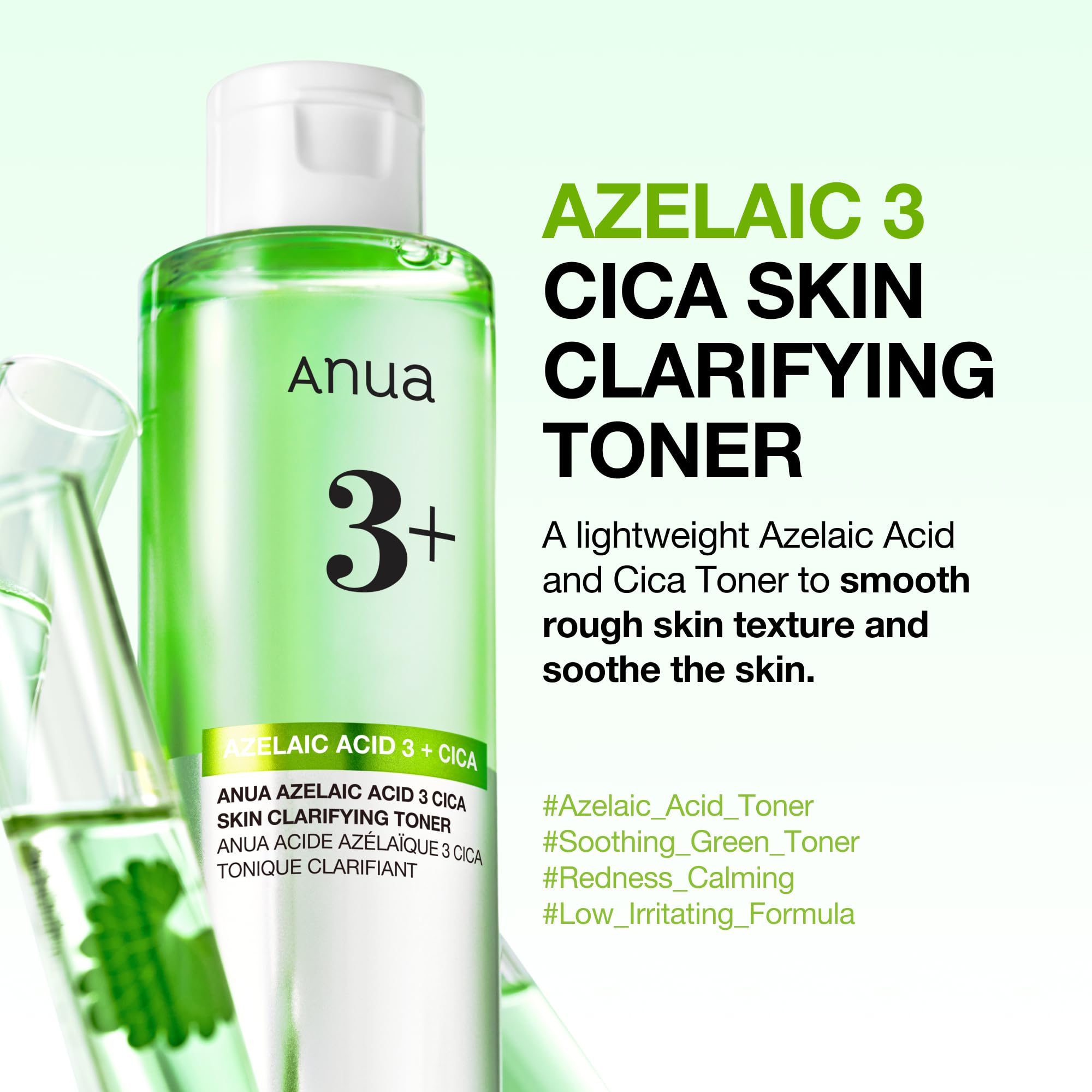 Anua Azelaic Acid 3 CICA Skin Claryfing, tonifiant et transparent, avec acide salicylique et acide azélaïque, sébum & Spot Care, convient aux peaux sensibles, soins de la peau coréenne (250 ml)