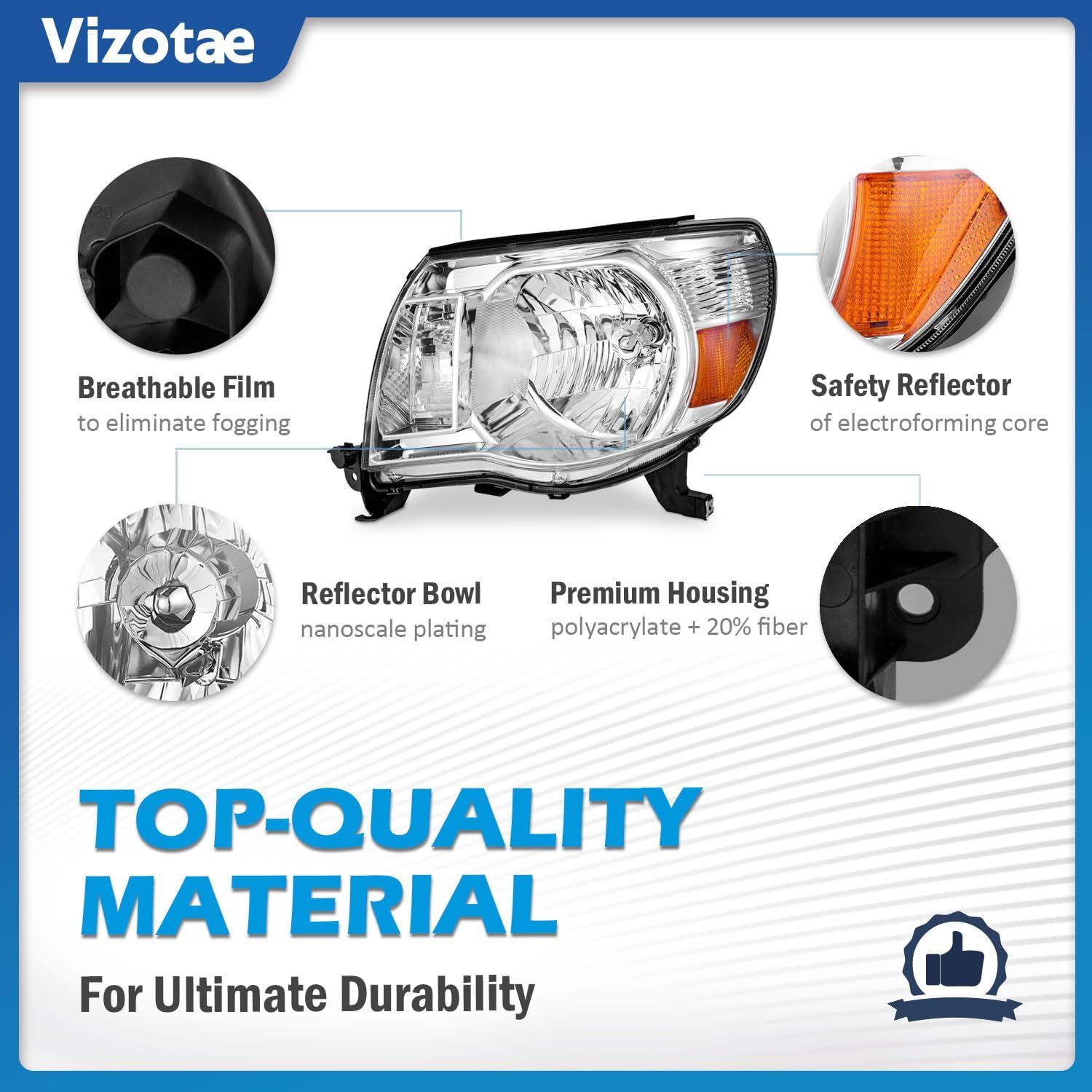 Headlights Assembly for 2005-2011 Toyota Tacoma Halogen Headlamp Replacement, High/Low Beam W/Bulbs, Driver & Passenger Side