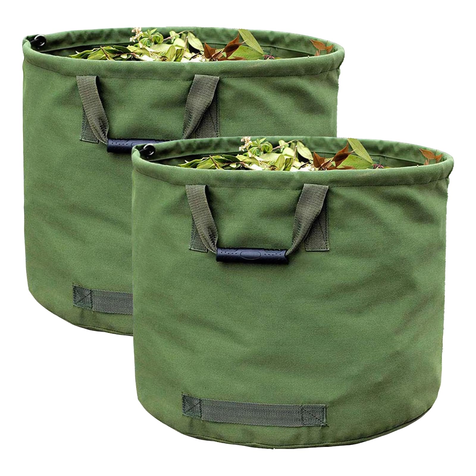 2-Stück Gartenabfallsäcke 125L für Schwere Lasten | Robuste Laubsäcke aus Reißfestem Militärsegeltuch mit Tragegriffen (D55,8cm, H45,7cm)