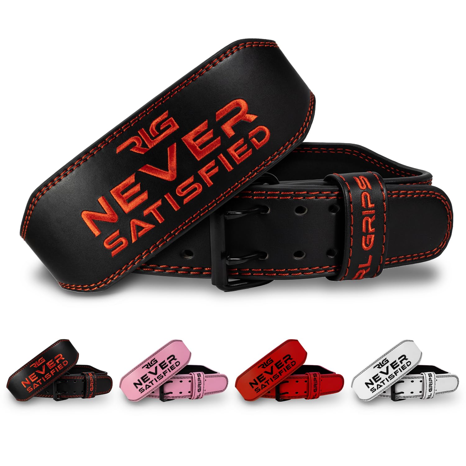 RL Grips - Cintura da Palestra in Pelle per Sollevamento Pesi - Supporto Lombare Bodybuilding Uomo Donna - Cintura Powerlifting Sollevamento Fitness