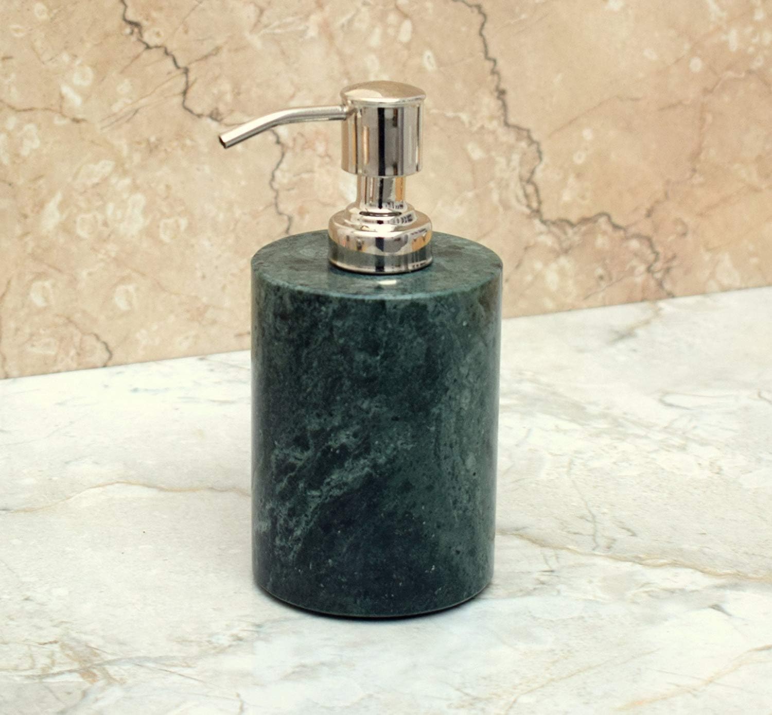 Color Green Stone made Natural Stone Liquid Soap Dispenser by Wigano.Stone Soap Dispenser with Chrome Polish Pump Ideal for Room Bathroom, Luxury Hotel Bathroom (Green)
