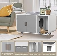 Vista 6 de Tangkula Mueble de caja de arena para gatos, baño oculto para gatos con patas y tapetes de madera de goma, casa interior para gatos