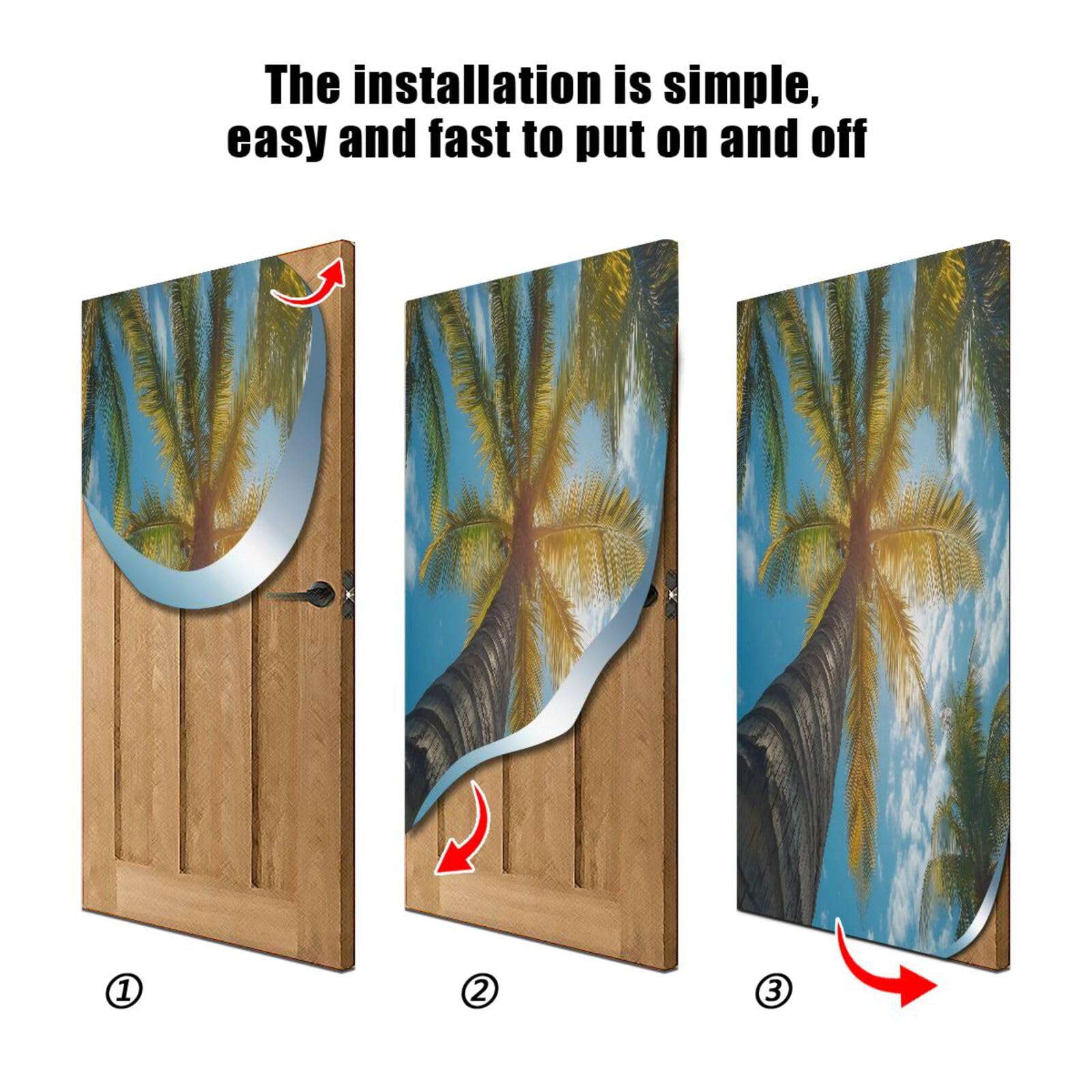 FLildon Summer Palm Trees Door Cover Decoration, Party Accessory Porch Decor for Festive Ornament Room Door Covers 35 x 79 Inch