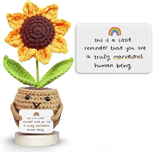 Positive Handmade Crochet Sunflower Doll with Inspirational Messages - Appreciat
