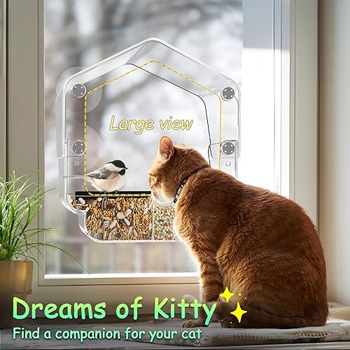 Miniatura 6 de Ermete Comedero para pájaros con ventosas fuertes, ventana transparente de gran visión, comedero para pájaros de tamaño ajustable con bandeja de