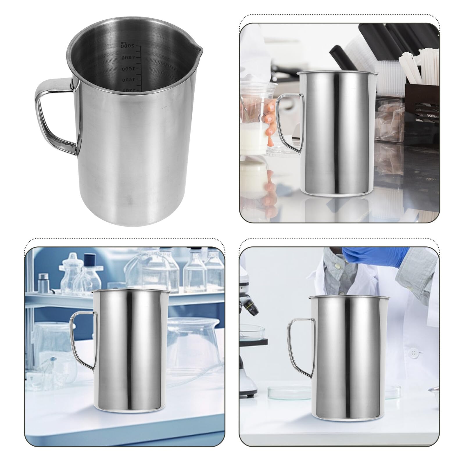 Toyvian Misurino in Acciaio Inossidabile 2000ml con Graduazioni Precise e Manico Ergonomico per Preparazioni da Forno e Tè Facile da Pulire