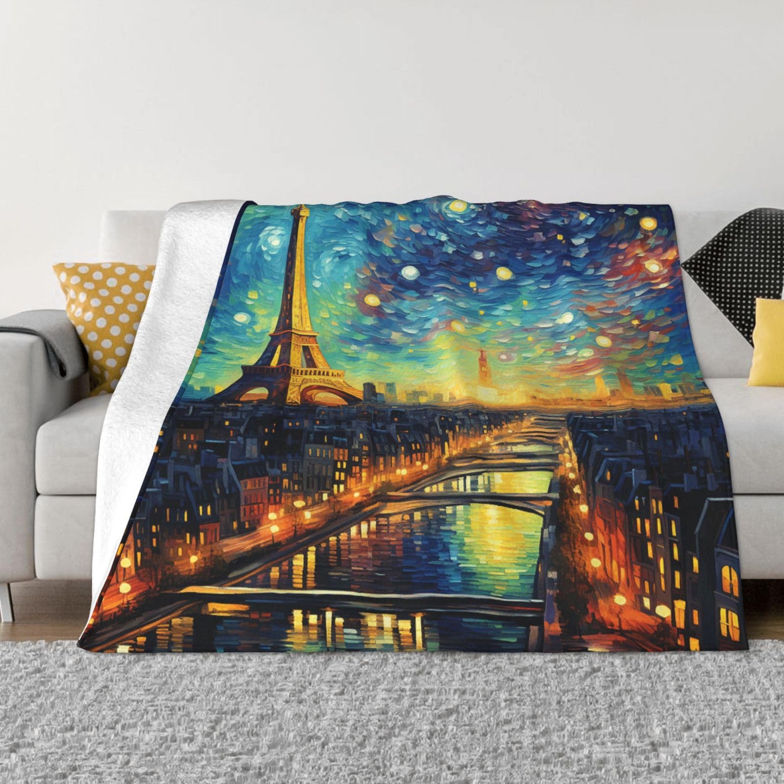 Couverture flanelle Tour Eiffel Paris plaid polaire chaud jeté de canapé déco