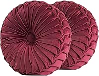 Vista 8 de Almohada redonda de terciopelo de 15 x 15 pulgadas, plisada, redonda, rellena de calabaza, para el hogar, para sofá, silla, cama, suelo de Verde