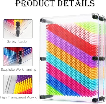 3D Rainbow Pin Art Board Toy, Large Size 20x15cm | Sensory Sculpture Toy for Kids & Adults, Colourful Plastic Pins, Novelty Fun Gift for Desk & Home Decor