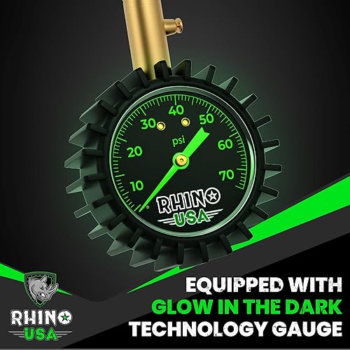 Miniatura 2 de Rhino Usa  Medidor de presión de los neumáticos resistente - Certificado ANSI B40.1 preciso, dial de 2" brillante de fácil lectura, Manguera