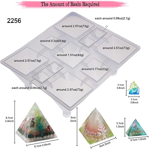 Miniatura 3 de Pyramid Cone Cube - Moldes geométricos de silicona de resina, paquete de 4 bandejas, 3.4 fl oz, taza medidora de goma, 50 palitos de madera