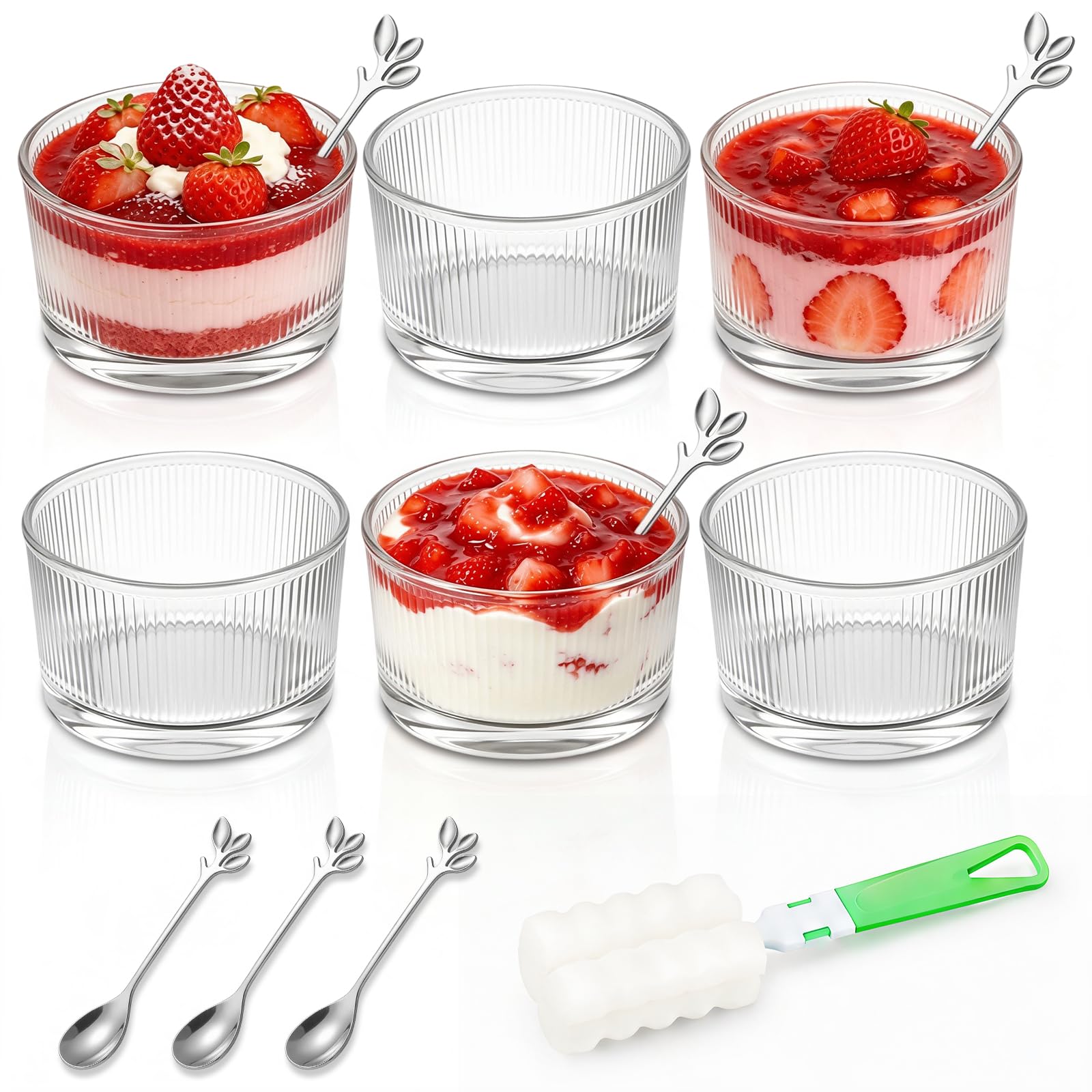 Mispudin Dessert Glasses Set of 6, 200ml Glass Ice Cream Bowls with Spoons