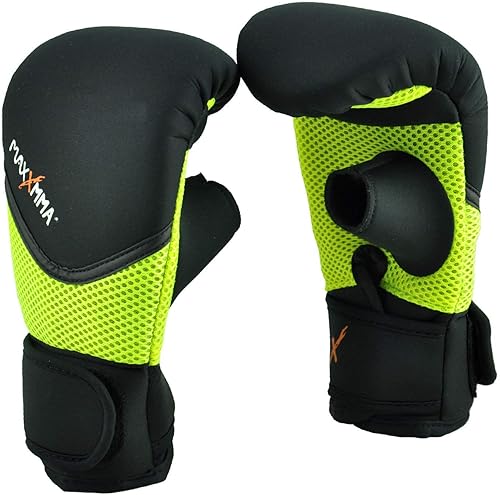 Miniatura 8 de MaxxMMA Guantes de neopreno lavables para bolsa pesada, entrenamiento de boxeo (negro, SM)