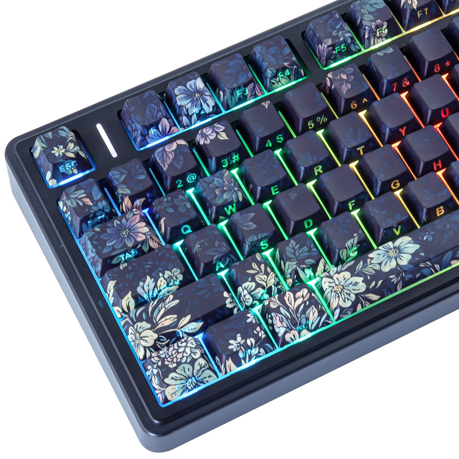 PBT Keycaps, 133 klawisze Plum Blossoms Black Double Shot Keycaps Dye-Sub Cherry Profile Side Printed Shine Through Keycap for Cherry MX Switch Mechanical Keyboard