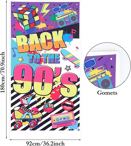 Miniatura 4 de Cartel de puerta con temática de los años 90 para decoraciones de fiestas de los 90, telón de fondo retro de los años 90 para sesión de fotos,