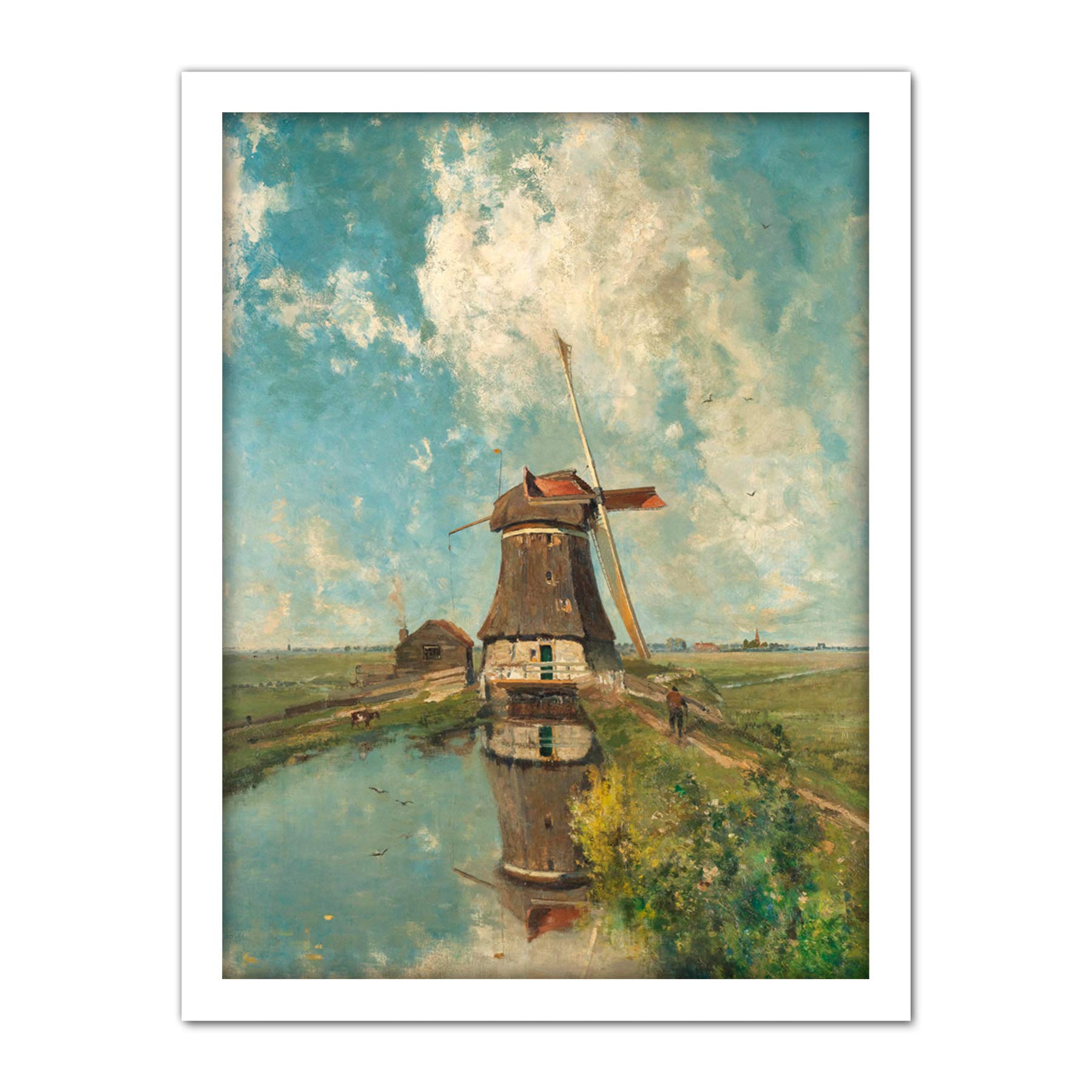 Artery8 Paul Gabriel A Windmill On A Polder Waterway Artwork Framed Wall Art Print 18X24 Inch