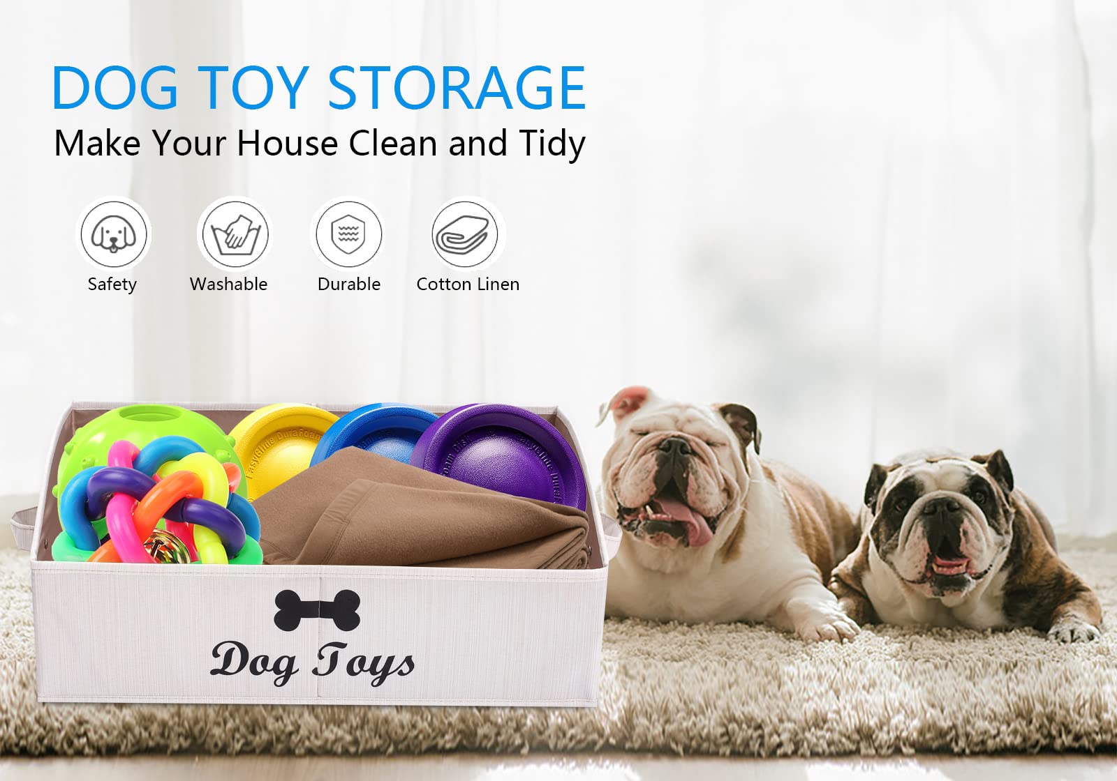 MOREZI Caja de almacenamiento de juguetes para perros trapezoidal, adecuada para guardar juguetes para perros, ropa para perros y otros suministros para mascotas-Beige
