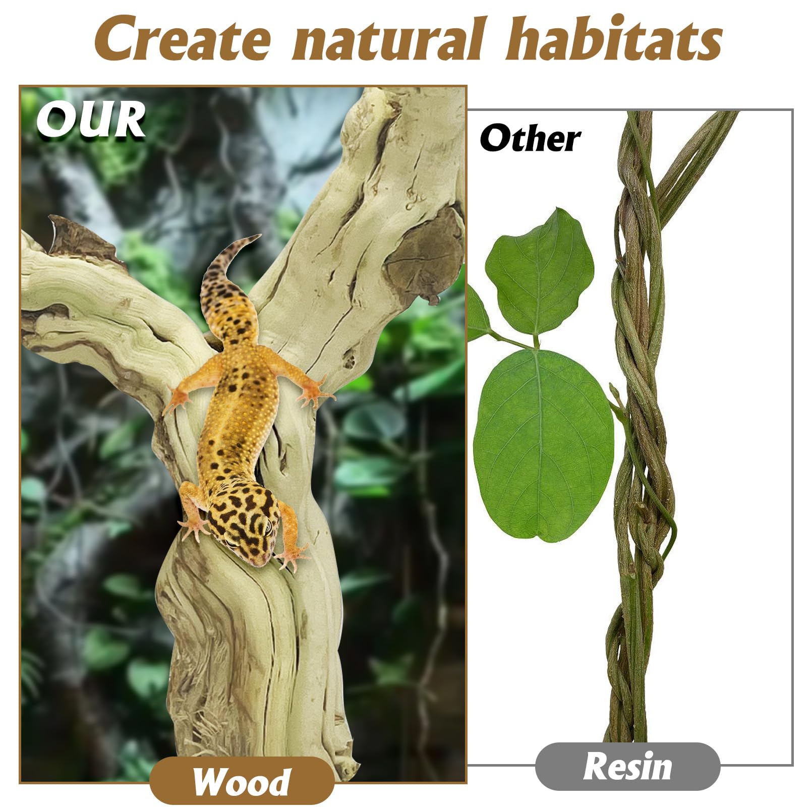 VCEPJH Decoración de rama de serpiente grande de 15.5 pulgadas, madera natural de reptiles, corcho, tronco de dragón barbudo, accesorios para tronco de árbol para camaleón, gecko, pitón, rana