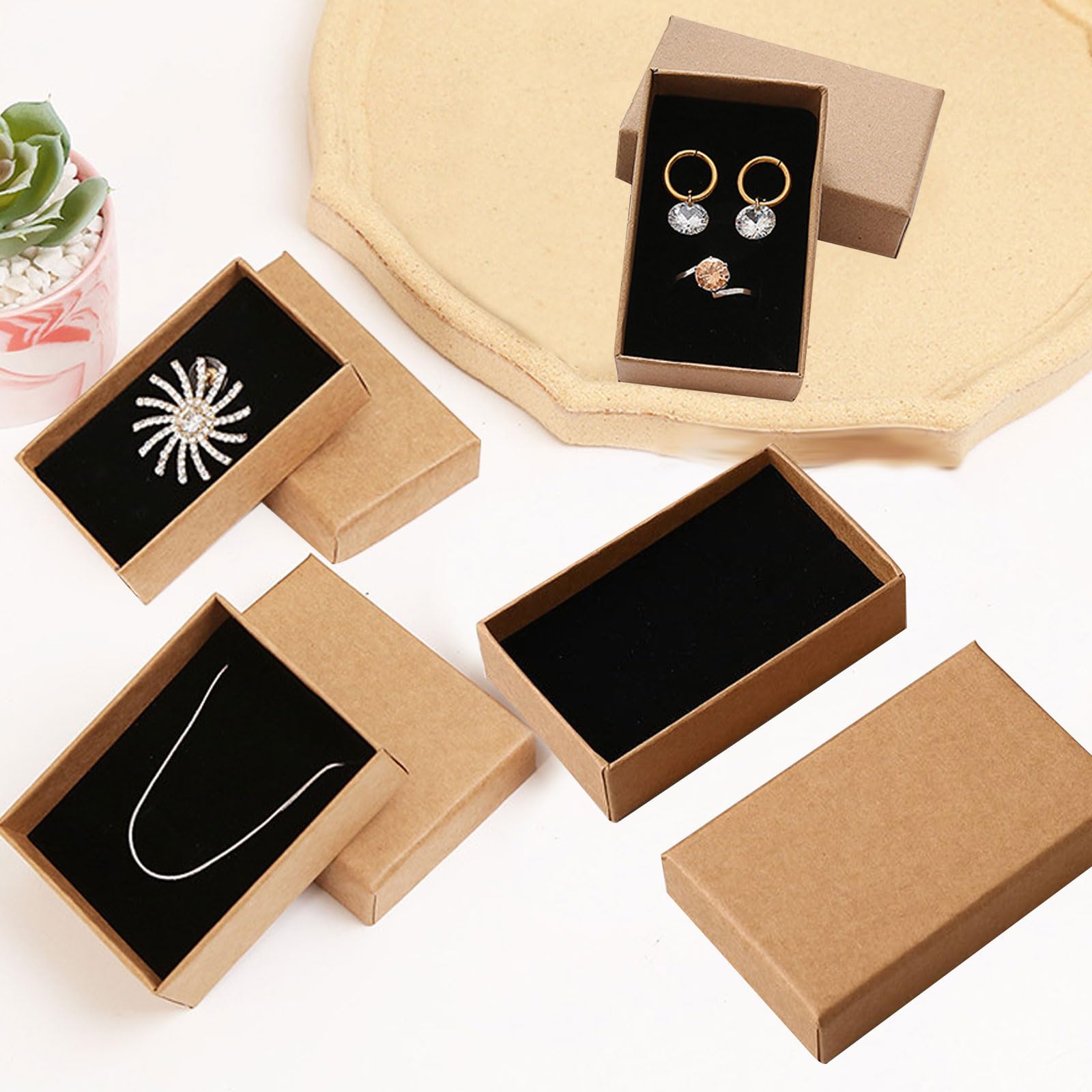 Dtoterul 16 Scatole Regalo In Cartoncino Kraft Rettangolari, Con Inserti In Schiuma Nera, 5x8x3 Cm, Ideali Per Bracciali, Collane, Orecchini, Bomboniere E Piccoli Gioielli