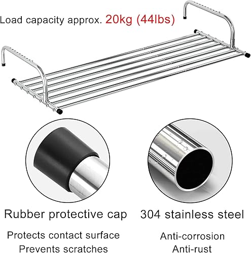 Miniatura 2 de Estante de secado de lavandería de acero inoxidable, estantes de secado de ropa retráctiles para barandillas de balcón, alféizar de ventana, soporte