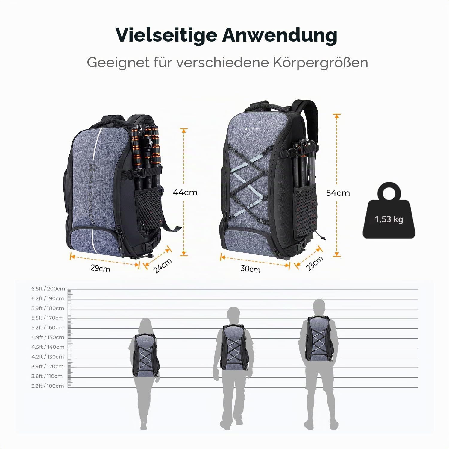 K&F CONCEPT Fotorucksack Groß Kamerarucksack 30L Wasserdicht Camera Backpack mit Regenschutz für DSLR SLR Spiegelreflexkameras Stative 16 Zoll Laptop