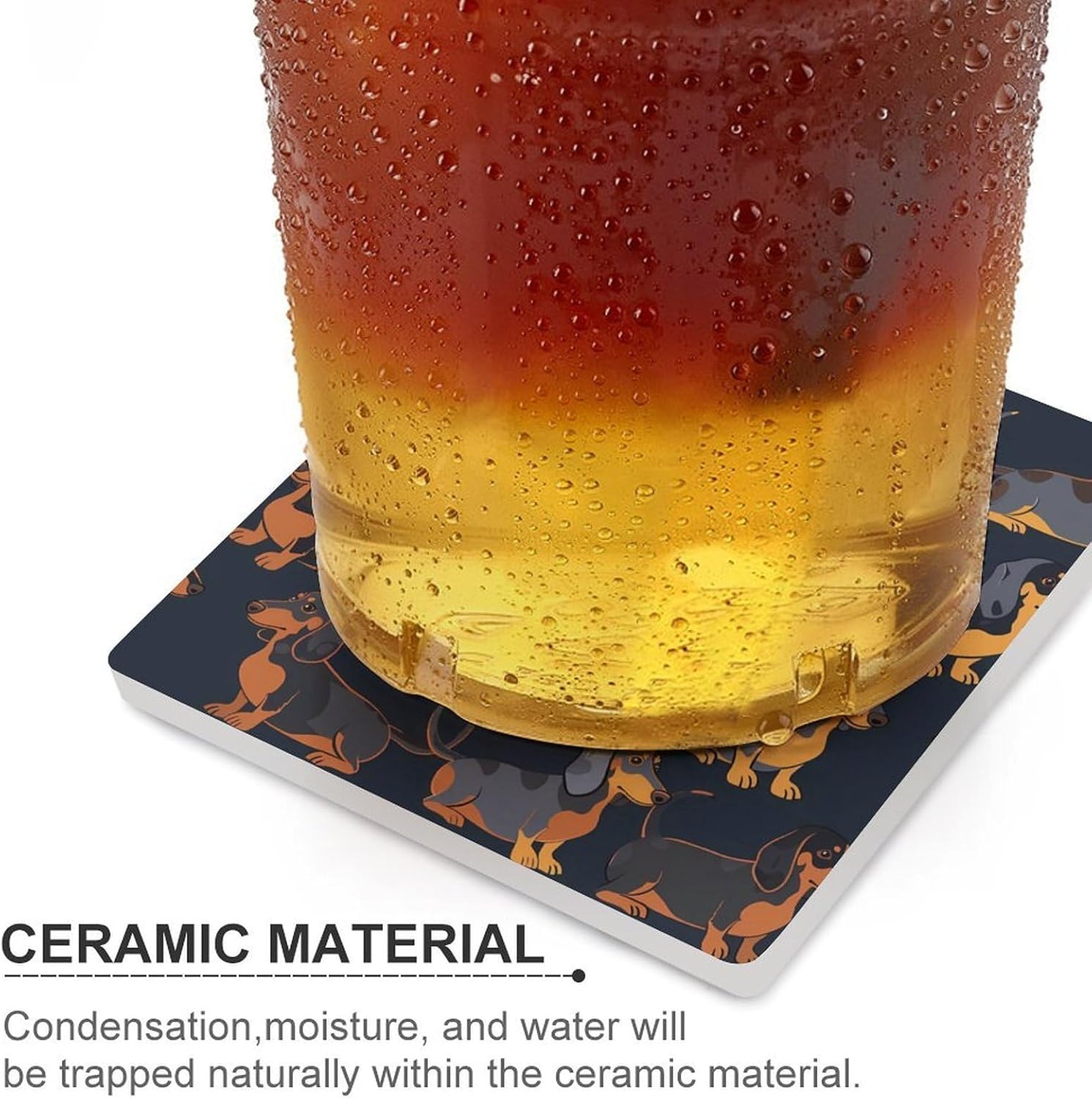 Dachshund Dog Print Blue Coaster for Drinks Square Ceramic Table Coasters Stone Mat Crafts 4PCS Home Kitchen Decor