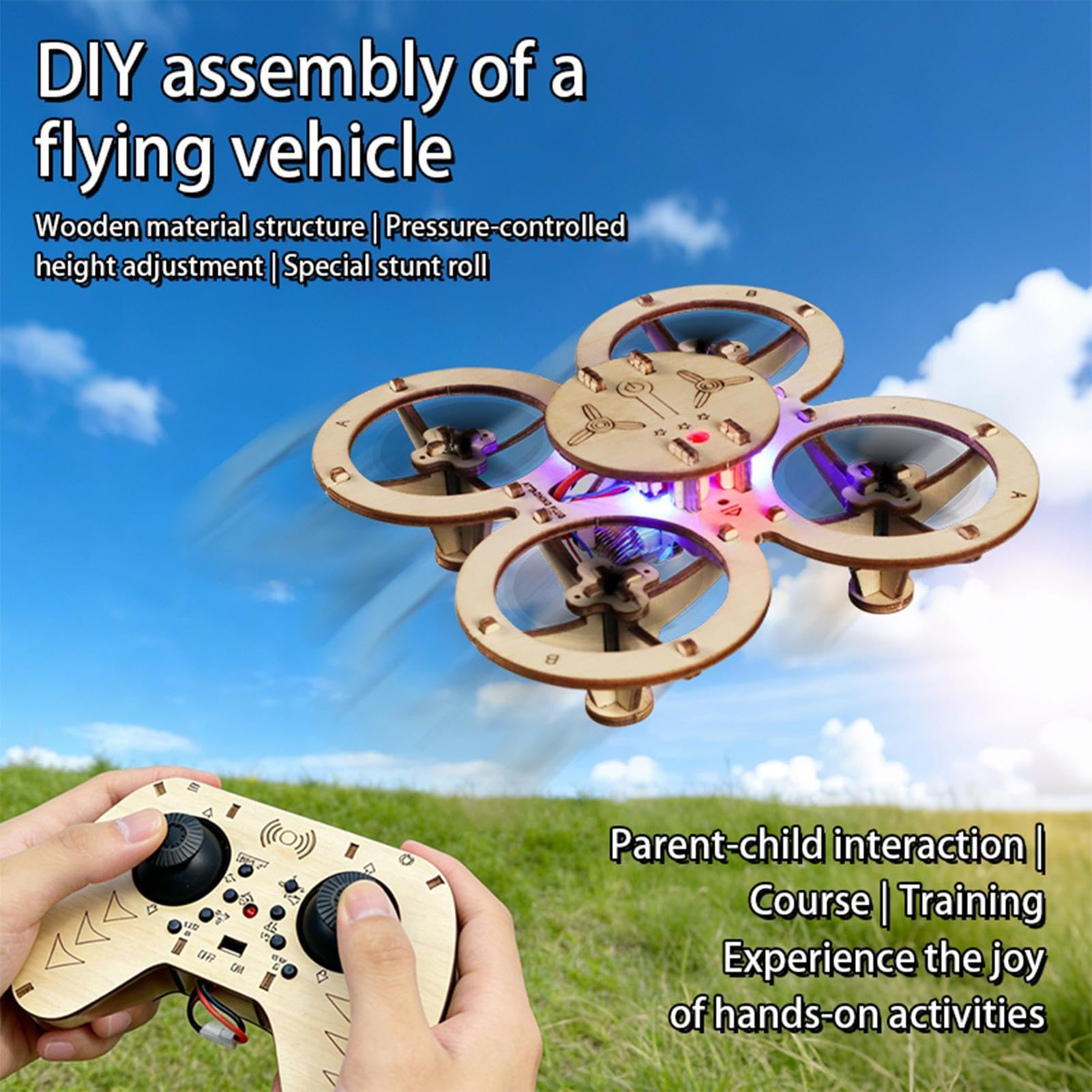 Kit Di Costruzione Drone Volante Educativo Da Assemblare Con Radiocomando | Kit Di Montaggio Per Drone In Legno Per Bambini Compleanno Hobby Attività Casa Interno Festa Vacanza Casa Giochi Scuola