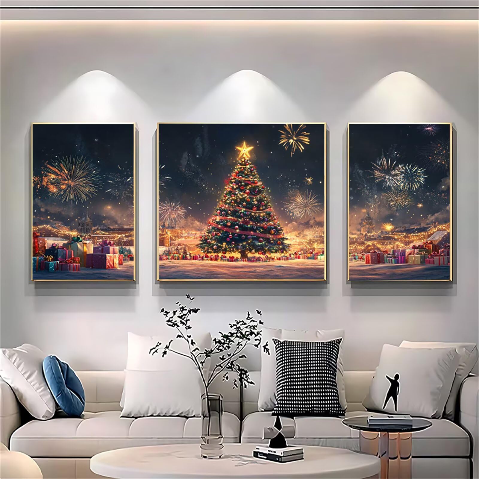 Malowanie według liczb, choinka, malowanie według liczb, dla dorosłych, 3 sztuki, "zrób to sam", 80 x 160 cm, malowanie liczbami, z pędzlami i farbą akrylową, zestaw do majsterkowania dla dorosłych