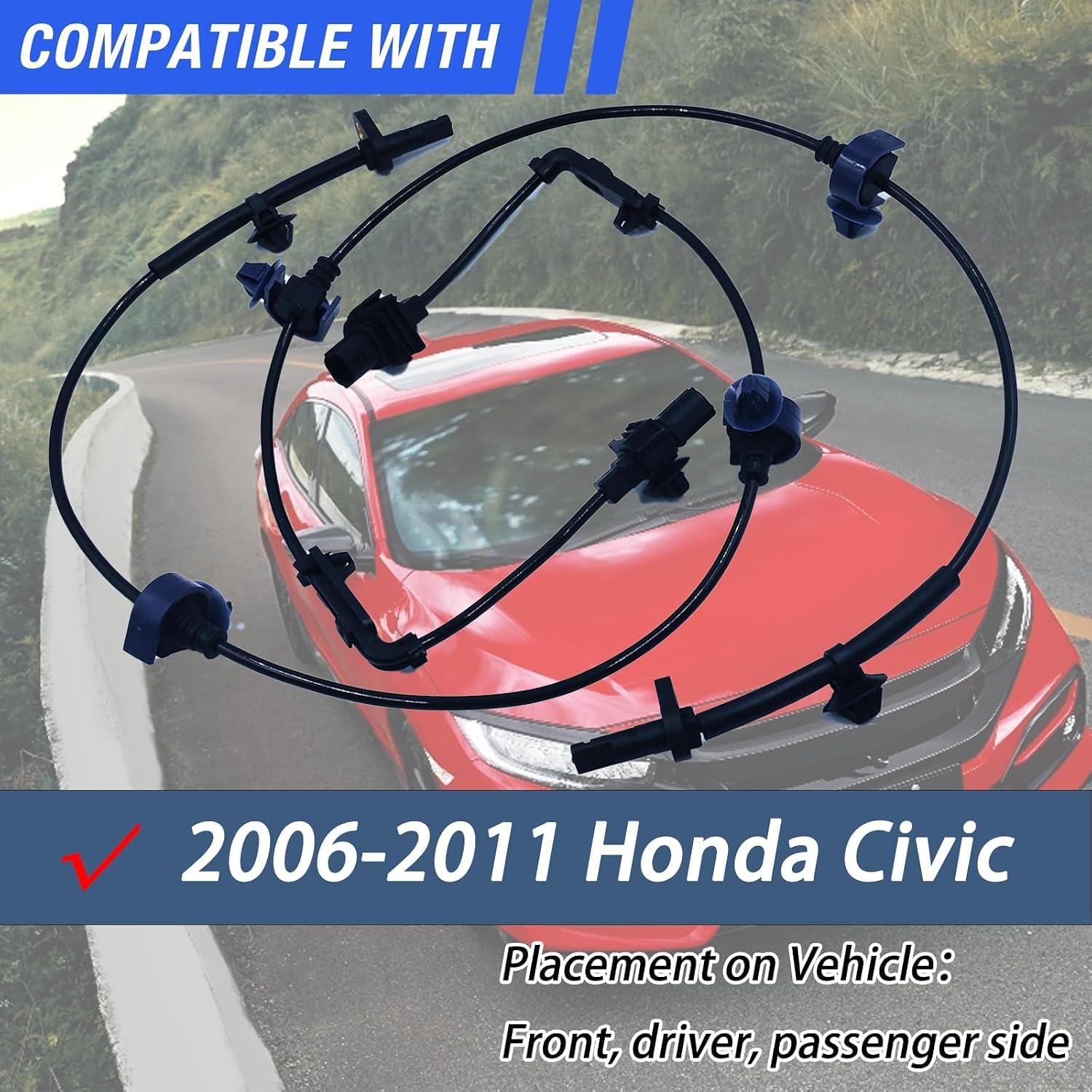 ABS Wheel Speed Sensor Front Left Right Compatible with Honda Civic 2006 2007 2008 2009 2010 2011 Driver Passenger Side ABS Sensors # 57450-SNA-003 57455-SNA-003 2Pcs