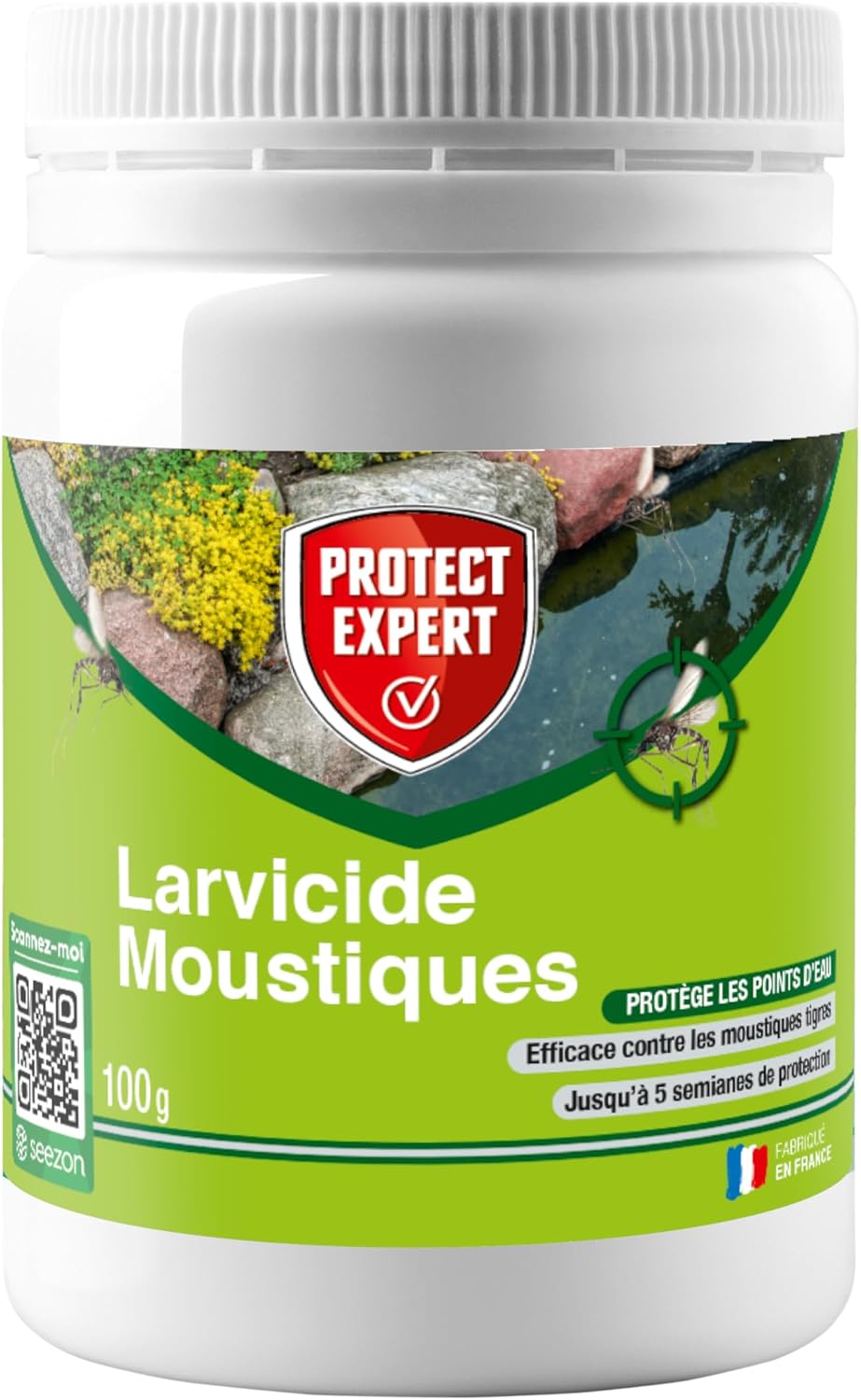PROTECT EXPERT Larvicide Moustiques - 100g - Mini Granulés - Lutte Contre Le Développement Des larves De Moustiques - Protection Longue Durée - Efficace Contre Le Moustique Tigre LVGRA100N