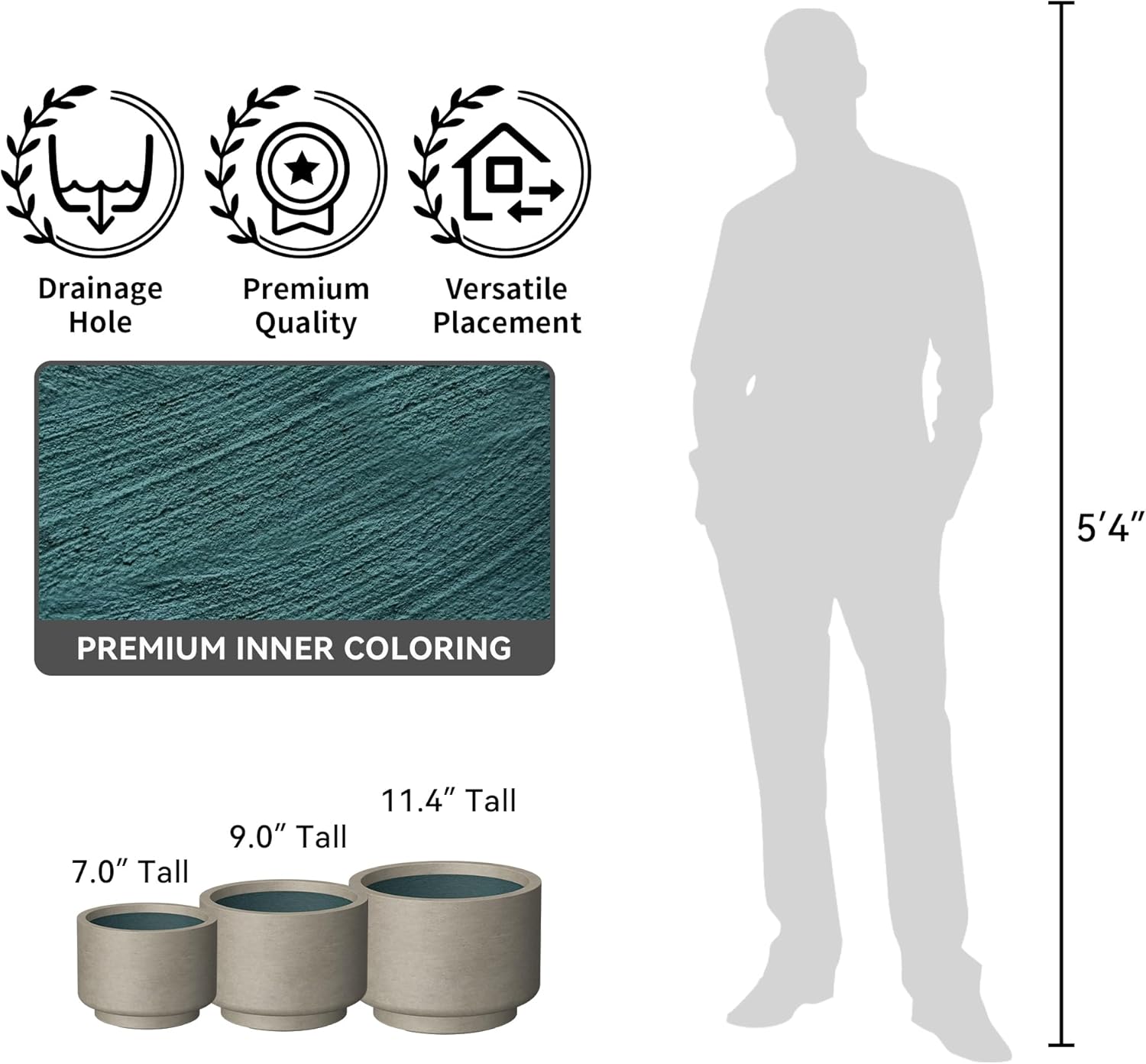 Kante 12.6 Inch Dia Concrete Planter, Round Pedestal Design Garden Pot for Indoor Outdoor Plants, Modern Flower Pot with Drainage Hole, Weathered Concrete Finish with Painted Interior