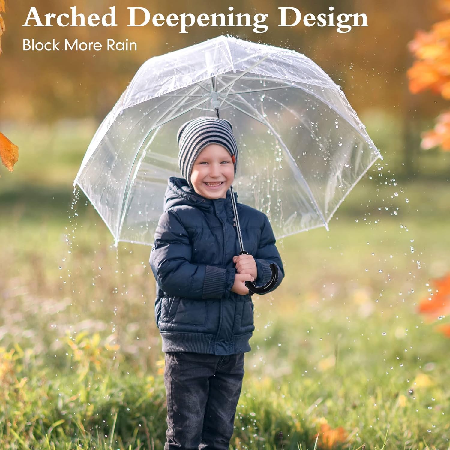 Jexine 4 Pcs Kid's Clear Bubble Umbrella Transparent Umbrella with an Easy Grip Handle Windproof Stick Umbrellas with Whistle for Toddler Kids Boys and Girl Ages 3-7