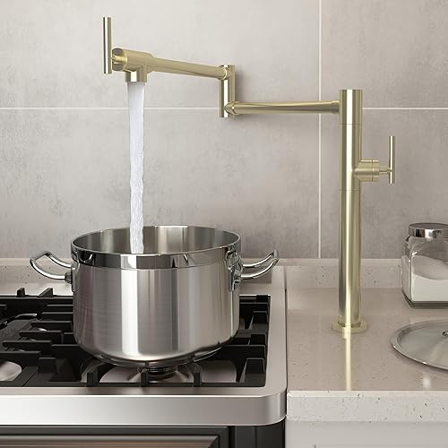 Grifo de llenado de ollas para montaje en cubierta 2 en 1, grifo de fregadero de cocina, grifo de llenado de olla con brazos oscilantes de doble