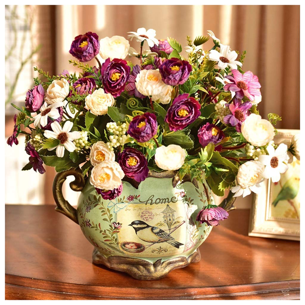 AYCDL Artificial Flower in Pot Artificial Flowers with Vase Fake Flower Bouquets Arrangement Home Room Centerpiece Party Wedding Decor Artificial Plant Flower Arrange
