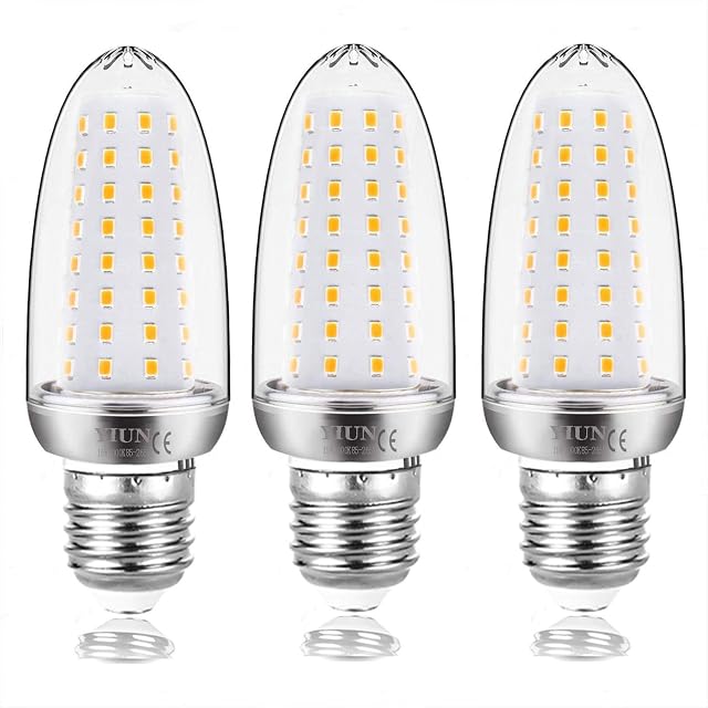 YIUN E27 15W LED Candelabra Light Bulbs 120 Watt Equivalent, 1500lm, Warm White 3000K LED Chandelier Bulbs, Fan Lights, Doorpost Lights , Courtyard Lights ,Non-Dimmable LED Lamp, Pack of 3