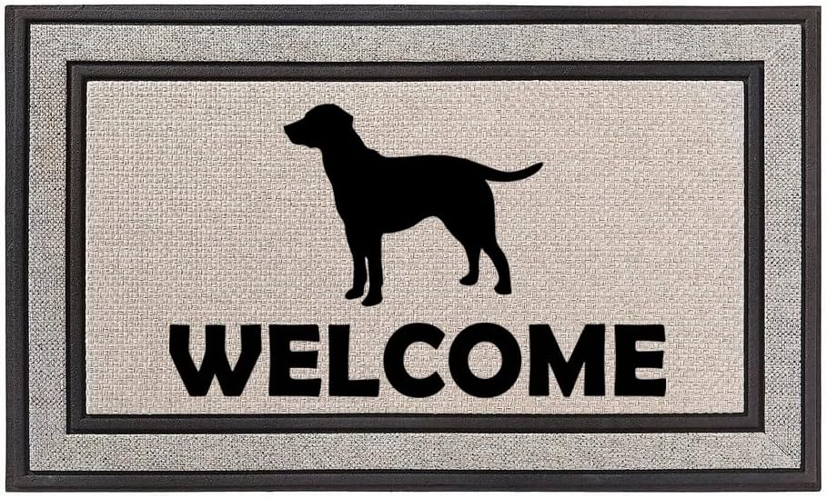 Outdoor Indoor Doormat 18 x 30 Gray/Beige/Black Rubber Backed Door Mat Welcome Lab Labrador Retriever