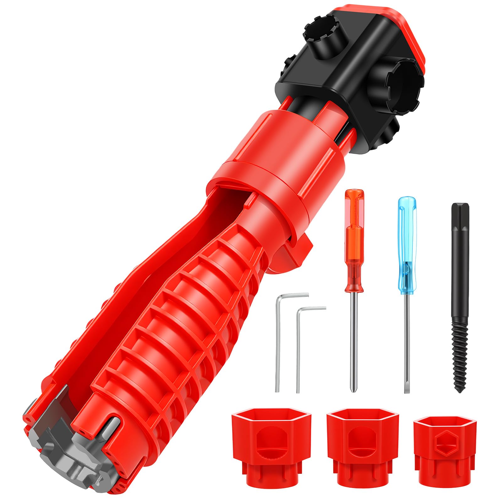 Lulobtg Red 25 In 1 Kitchen Faucet Sink Basin Wrench Multi-Functional Tap Spanner Plumbing Tools And Equipment For Bathrooms Toilets Sinks Kitchen Plumbing