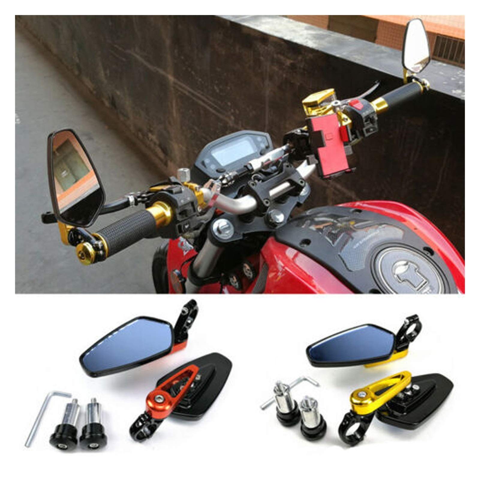 Rad One Espejo Retrovisor Motocicleta Espejos Retrovisores Universales Para Motocicleta, 22mm, 7/8 ", Para Y&AMAHA YZF R125 R15 R25 R 125 15 25 Mt-07 Mt-09 Mt 07 09 MT-09 FZ07(Black2 Moto Rc