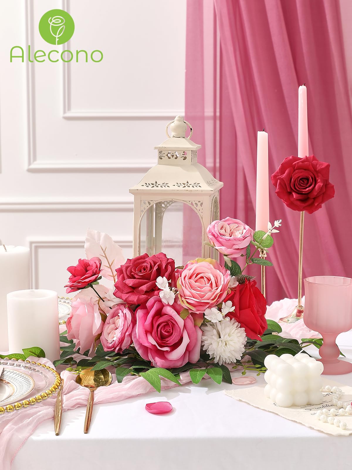 Alecono Artificial Flowers, Hot Pink Fake Flowers Combo Box with Stems for DIY Wedding Bridal Bouquets Cake Home Decor Indoor Outdoor - Image 4