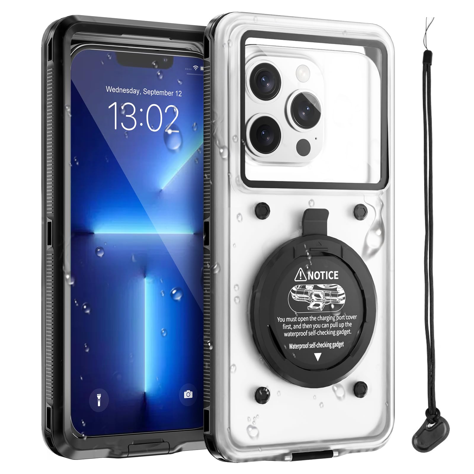 Beeasy Waterproof Phone Case, Underwater Phone Cases with Self-Check Function, IPX8 Water Proof Phone Case for Swimming Diving Snorkeling Case for iPhone 16 15 Pro Max 14 13 12 and Samsung S25 Ultra