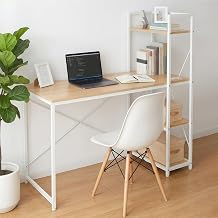 FRSTONE Desk with Rack, Computer Desk (Shelves Can be Interchangeable), Desk with Shelf, Width 47.2 x Depth 23.6 x Height 48.0 inches (120 x 60 x 122 cm), PC Study Desk, Compatible with A4, Scratch