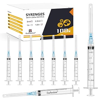 100Pack 3ml/cc with 23 G 1.5 Safety Individually Wrapped